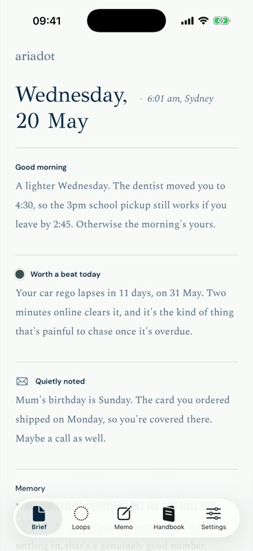 Ariadot daily brief on iOS