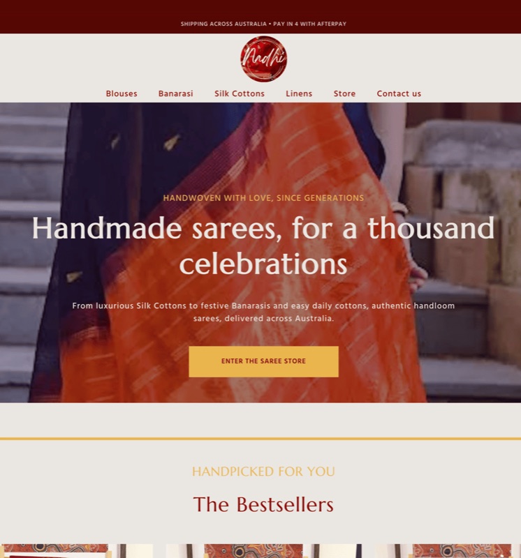 Nadhi handloom saree store homepage