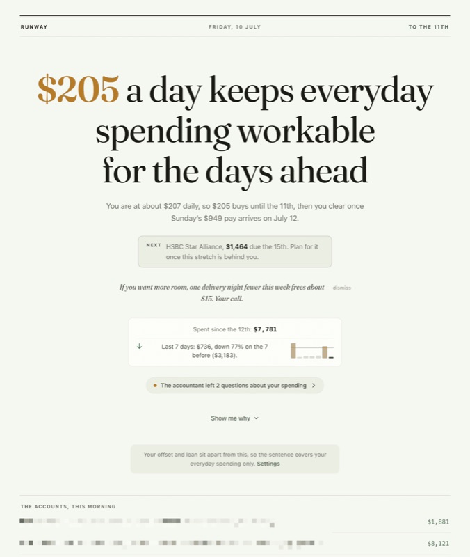 Runway daily spending headline