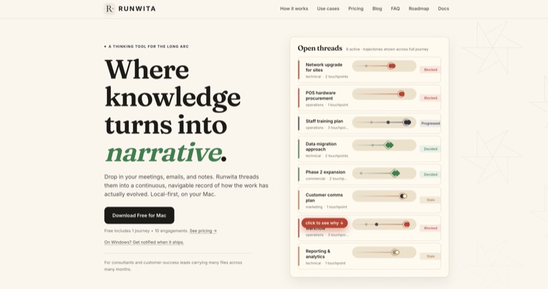 Runwita landing page